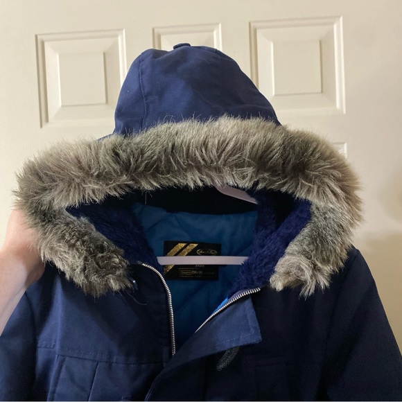 Vintage 60s 70s Sears Best Men’s Store Blue Coat Faux Fur Trim Size Small - Picture 3 of 8
